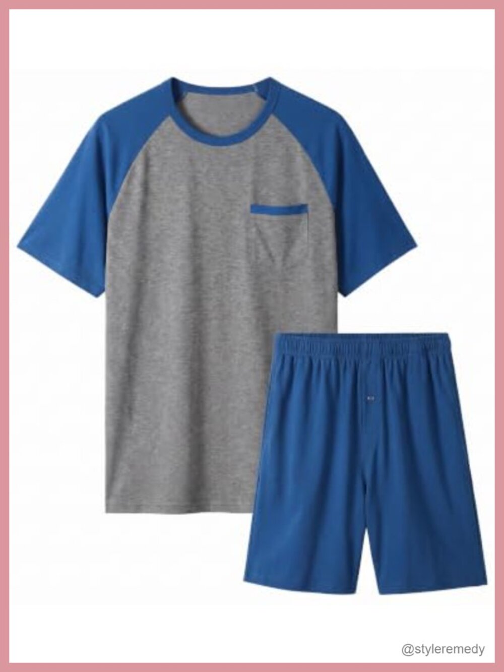 Mens Bamboo Viscose Pajama Set Short Sleeve Sleep Lounge Set